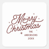 Moderne Retro Frohe Weihnachtsschrift | Cherry Red Quadratischer Aufkleber (Vorderseite)