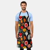 Moderne Retro Frucht und Veg auf schwarzem Muster Schürze (Getragen)