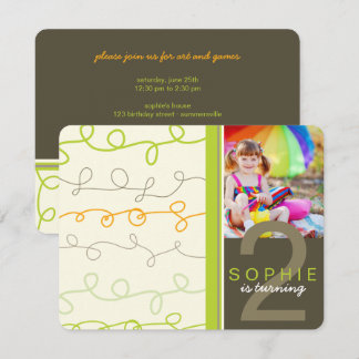 Moderne Retro Fun Art Scribbles Foto Kindergeburts Einladung