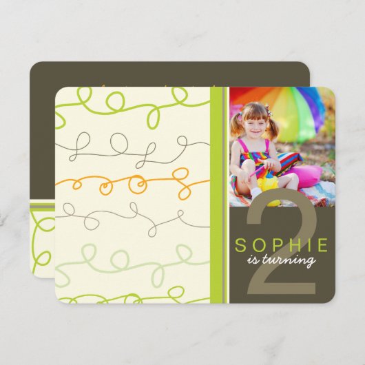 Moderne Retro Fun Art Scribbles Foto Kindergeburts Einladung (Vorne/Hinten)