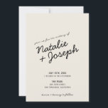 Moderne Retro Fun Whimsical Script Hochzeit Einladung<br><div class="desc">Diese Einladung ist perfekt für Ihre Hochzeit, wenn Sie nach einem einzigartigen und leicht bearbeitbaren Design suchen. Eine elegante, einfache minimalistische creme Hochzeitsvorlage Einladung. Die Einrichtung ist schlicht beige und cremig. Und schwarze Hand schrieb die Vornamen von Braut und Bräutigam und bearbeitbare Infos mit Monogramm in der Rückseite . Erschwinglich...</div>