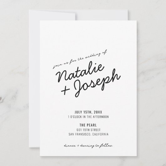 Moderne Retro Fun Whimsical Script Wedding Invitat Einladung (Vorderseite)