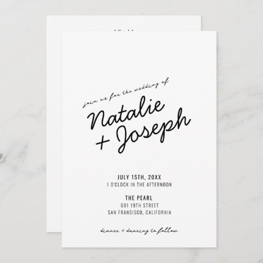 Moderne Retro Fun Whimsical Script Wedding Invitat Einladung (Vorne/Hinten)