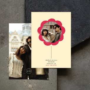 Moderne Retro Gemalte Blumenrahmen-Foto-Hochzeit Save The Date