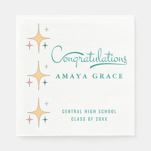 Moderne Retro Girly Herzlichen Glückwunsch Graduat Serviette (Vorderseite)