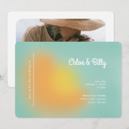 Moderne Retro-Gradient Mint Orange Foto Hochzeit Einladung