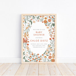 Moderne Retro Groovy Burnt Orange Babydusche Poster