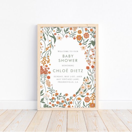 Moderne Retro Groovy Floral Baby Dusche Poster