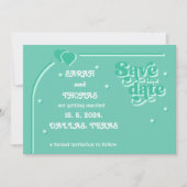 Moderne Retro Groovy Grün 70er Hochzeit Save The Date (Vorderseite)