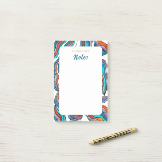 Moderne Retro Groovy Orange Blue Lila Notes Seiten Post-it Klebezettel (Auf Schreibtisch)