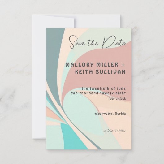Moderne Retro Groovy Peach Aquamarin & Aqua Weddin Save The Date (Vorderseite)