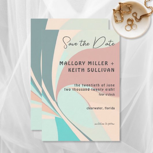 Moderne Retro Groovy Peach Aquamarin & Aqua Weddin Save The Date