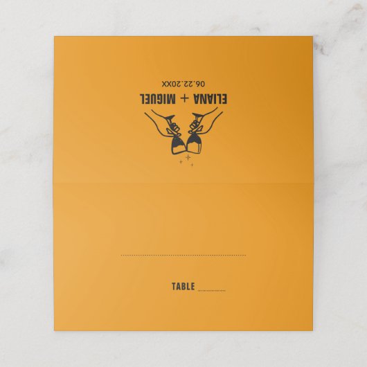 moderne Retro-Hand gezeichnet Hochzeit Platzkarte (Außenseite Aufgefaltet)