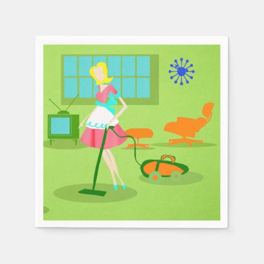 Moderne Retro Hausfrau Papier Napkins aus dem Mitt Serviette (Vorderseite)