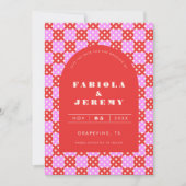 Moderne Retro-Hochzeit in Rot und Rosa Save The Date (Vorderseite)