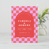 Moderne Retro-Hochzeit in Rot und Rosa Save The Date (Stehend Vorderseite)