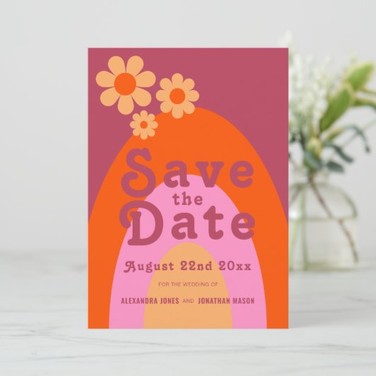 Moderne Retro-Hochzeit Save The Date (Stehend Vorderseite)