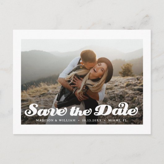 Moderne Retro-Hochzeit speichern das Date-Foto Postkarte (Vorderseite)