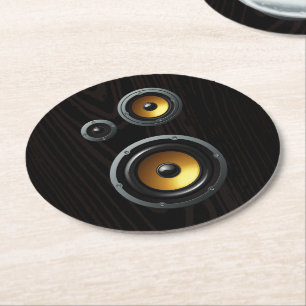 Moderne Retro-Holzstruktur-Lautsprecher-Trio Runder Pappuntersetzer