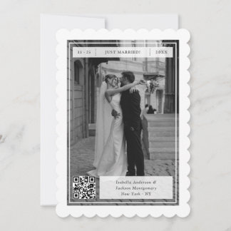 Moderne Retro Just Married Stempel QR Code Elopeme Ankündigung