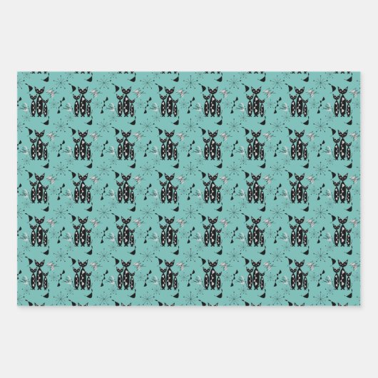 Moderne Retro-Katzen aus dem Mittelalter Niedliche Geschenkpapier Set (Vorderseite 3)