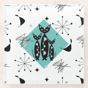 Moderne Retro-Katzen im Stil der Mitte des Jahrhun Glasuntersetzer