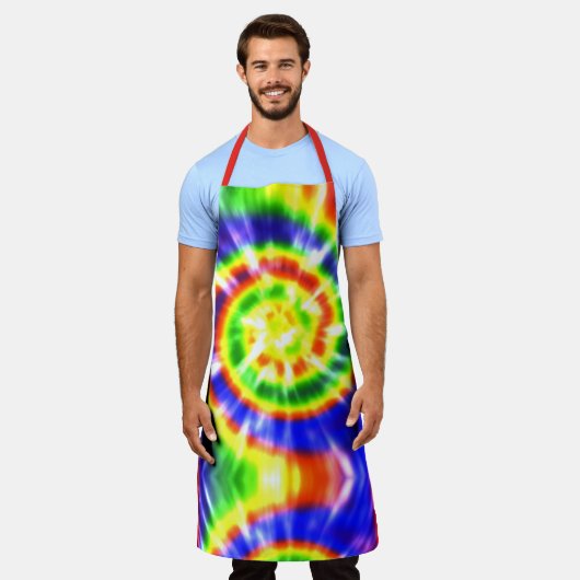 Moderne Retro-Krawatte getönt in Rot-Grün-Gelb Schürze (Getragen)