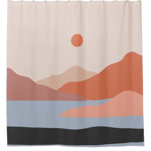 Moderne Retro Landschaft Orange Duschvorhang (Vorderseite)
