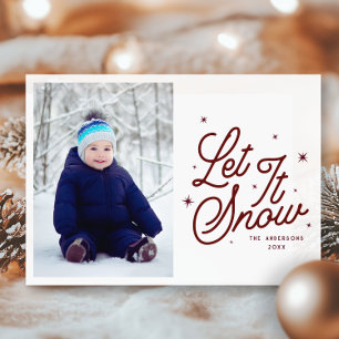 Moderne Retro Let It Snow Foto Weihnachtsschrift Feiertagskarte