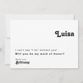 Moderne Retro Letter Trauzeugin Vorschlag Card Einladung (Rückseite)