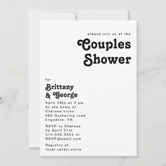 Moderne Retro Lettering Couples Dusche Einladung (Vorderseite)
