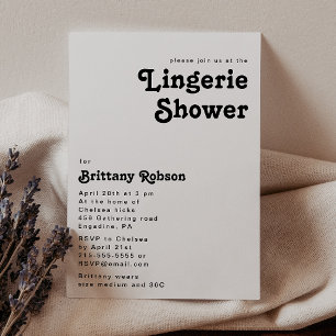 Moderne Retro Lettering Lingerie Dusche Einladung