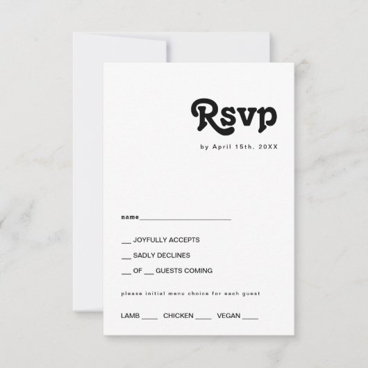 Moderne Retro Lettering Menü RSVP Card (Vorderseite)