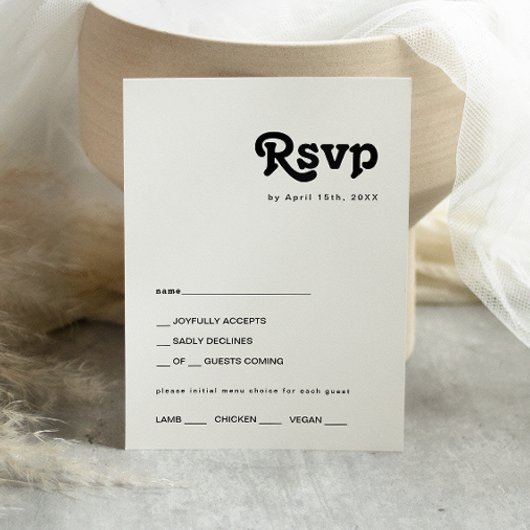Moderne Retro Lettering Menü RSVP Card Karte