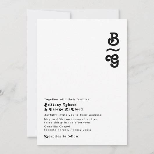 Moderne Retro Lettering Monogram Wedding Einladung (Vorderseite)