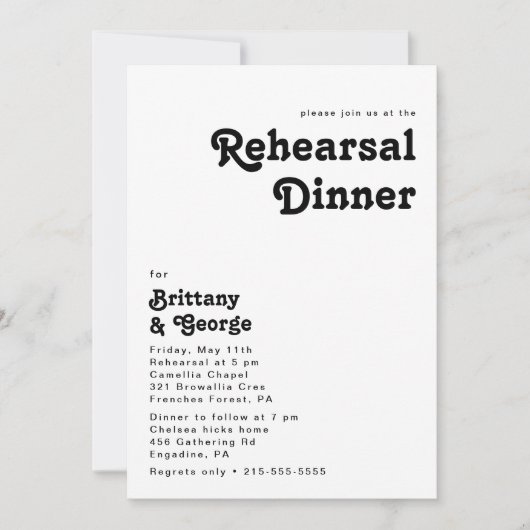 Moderne Retro Lettering Probe Dinner Einladung (Vorderseite)