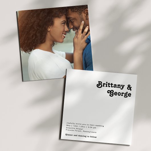 Moderne Retro Lettering Square Foto Hochzeit Einladung