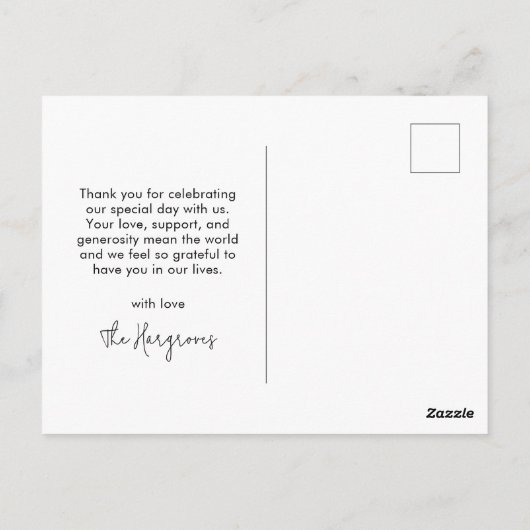 Moderne Retro-Liebe und dank Foto Hochzeit Postkarte (Rückseite)