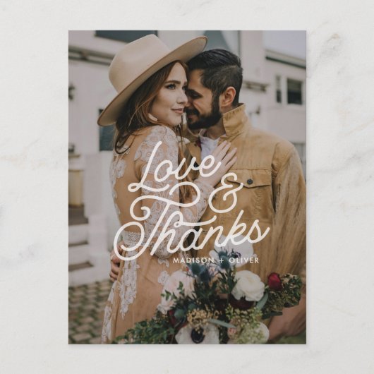 Moderne Retro-Liebe und dank Foto Hochzeit Postkarte (Vorderseite)