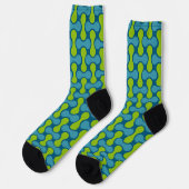 Moderne Retro-Link-Muster in Blau und Grün Socken (Linkes Detail)