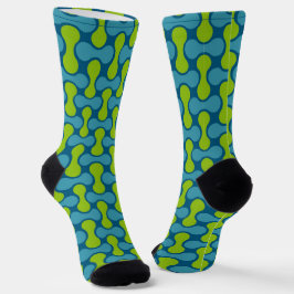 Moderne Retro-Link-Muster in Blau und Grün Socken
