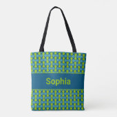 Moderne Retro-Link-Muster in Blau und Grün Tasche (Rückseite)