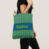 Moderne Retro-Link-Muster in Blau und Grün Tasche (Von Nahem)