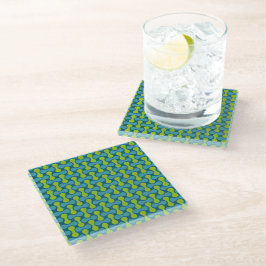 Moderne Retro-Link-Pattern in Blau und Grün Glasuntersetzer
