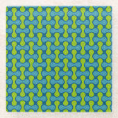 Moderne Retro-Link-Pattern in Blau und Grün Glasuntersetzer (Vorderseite)