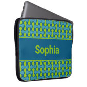 Moderne Retro-Link-Pattern in Blau und Grün Laptopschutzhülle (Vorne Rechts)