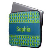 Moderne Retro-Link-Pattern in Blau und Grün Laptopschutzhülle (Vorderseite Links)