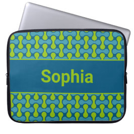 Moderne Retro-Link-Pattern in Blau und Grün Laptopschutzhülle