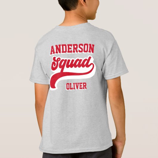 Moderne Retro-Matching-Staffelfamilie Rot Weiß T-Shirt (Rückseite)