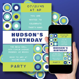 Moderne Retro Mens Geburtstag jedes Alters fett bl Einladung